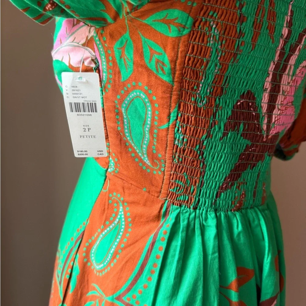 Anthropologie Green and Orange Puff Sleeve Sundress - Picture 4 of 5